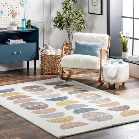 nuLOOM Leyla Half Colorful Circles Kids Area Rug, 5x8, Beige in Saudi Arabia