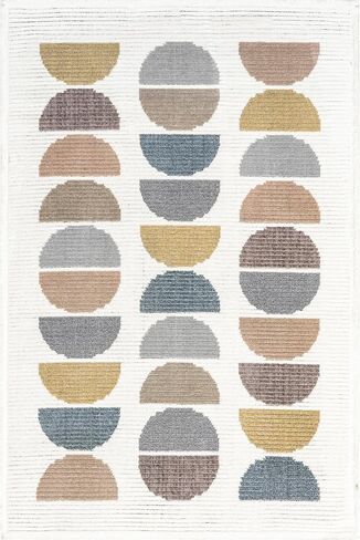 nuLOOM Leyla Half Colorful Circles Kids Area Rug, 5x8, Beige in Saudi Arabia