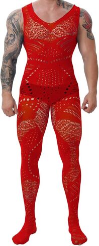 Mens Lingerie, Sexy Gift For Him Body Stockings, Fishnet Bodysuit Lace Jumpsuit Rave Outfits Glow Party Club in Saudi Arabia