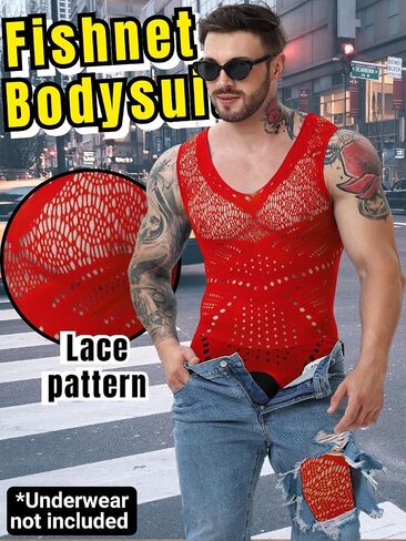 Mens Lingerie, Sexy Gift For Him Body Stockings, Fishnet Bodysuit Lace Jumpsuit Rave Outfits Glow Party Club in Saudi Arabia