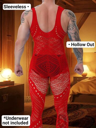 Mens Lingerie, Sexy Gift For Him Body Stockings, Fishnet Bodysuit Lace Jumpsuit Rave Outfits Glow Party Club in Saudi Arabia