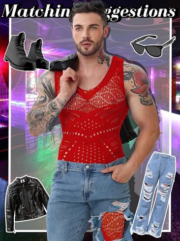 Mens Lingerie, Sexy Gift For Him Body Stockings, Fishnet Bodysuit Lace Jumpsuit Rave Outfits Glow Party Club in Saudi Arabia
