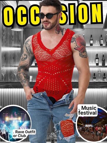 Mens Lingerie, Sexy Gift For Him Body Stockings, Fishnet Bodysuit Lace Jumpsuit Rave Outfits Glow Party Club in Saudi Arabia