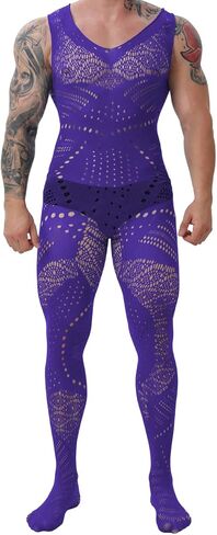 Mens Lingerie, Sexy Gift For Him Body Stockings, Fishnet Bodysuit Lace Jumpsuit Rave Outfits Glow Party Club in Saudi Arabia