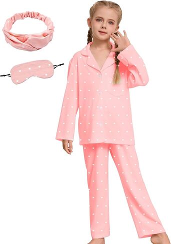 4 Pcs Kids Girls Pajamas Set with Headband Eye Masks Boy Girl Button-up Pajama Sleepwear Nightwear in Saudi Arabia