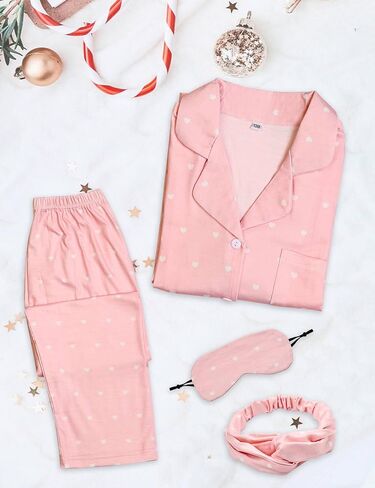 4 Pcs Kids Girls Pajamas Set with Headband Eye Masks Boy Girl Button-up Pajama Sleepwear Nightwear in Saudi Arabia