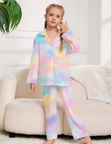 4 Pcs Kids Girls Pajamas Set with Headband Eye Masks Boy Girl Button-up Pajama Sleepwear Nightwear in Saudi Arabia