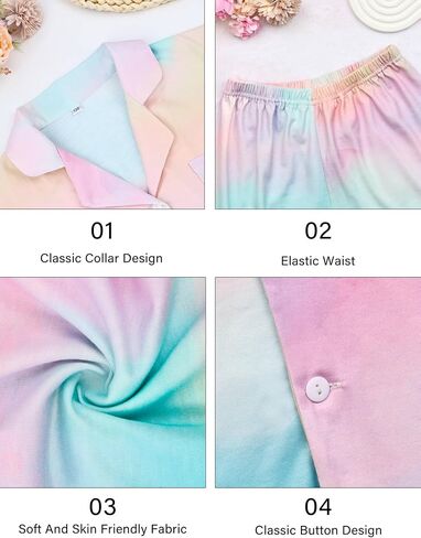 4 Pcs Kids Girls Pajamas Set with Headband Eye Masks Boy Girl Button-up Pajama Sleepwear Nightwear in Saudi Arabia