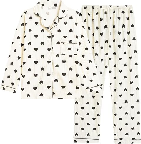 Vopmocld Big Girls Button Down Pajama Sets Crepe Soft Lapel Shirt Sleepwear Printed Lounge Set Long Sleeve Long Pants Nighty in Saudi Arabia