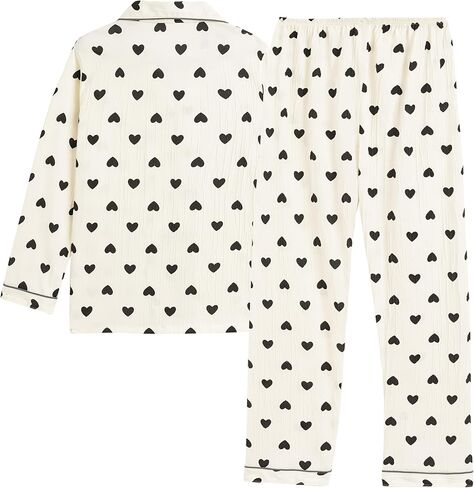 Vopmocld Big Girls Button Down Pajama Sets Crepe Soft Lapel Shirt Sleepwear Printed Lounge Set Long Sleeve Long Pants Nighty in Saudi Arabia