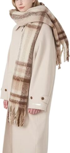 Womens Large Chunky Color Block Tassel Scarf Oversized Thick Scarves Long Shawl Fashion Winter Warm Blanket Scarf in Saudi Arabia