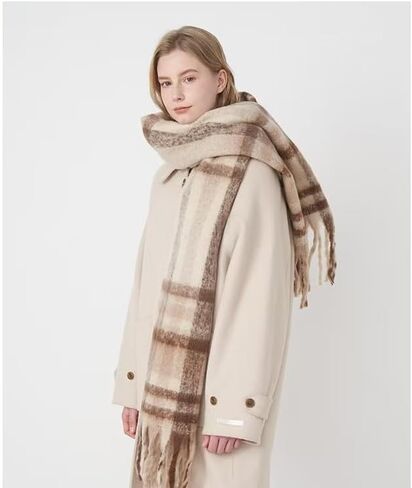 Womens Large Chunky Color Block Tassel Scarf Oversized Thick Scarves Long Shawl Fashion Winter Warm Blanket Scarf in Saudi Arabia