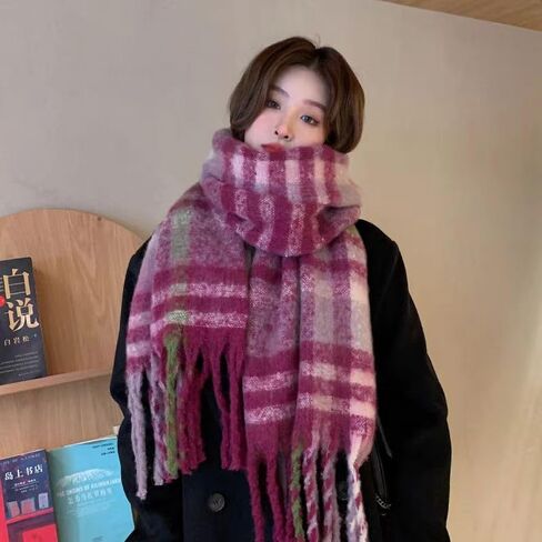 Womens Large Chunky Color Block Tassel Scarf Oversized Thick Scarves Long Shawl Fashion Winter Warm Blanket Scarf in Saudi Arabia