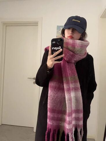 Womens Large Chunky Color Block Tassel Scarf Oversized Thick Scarves Long Shawl Fashion Winter Warm Blanket Scarf in Saudi Arabia