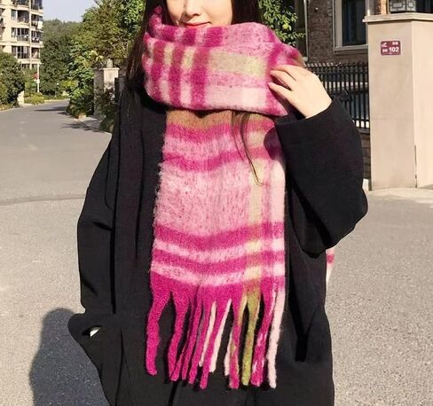 Womens Large Chunky Color Block Tassel Scarf Oversized Thick Scarves Long Shawl Fashion Winter Warm Blanket Scarf in Saudi Arabia