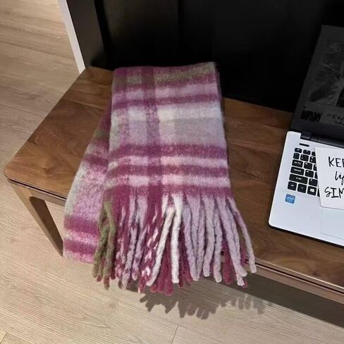 Womens Large Chunky Color Block Tassel Scarf Oversized Thick Scarves Long Shawl Fashion Winter Warm Blanket Scarf in Saudi Arabia