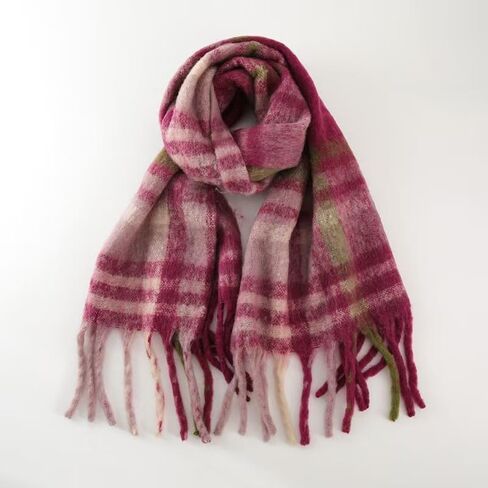Womens Large Chunky Color Block Tassel Scarf Oversized Thick Scarves Long Shawl Fashion Winter Warm Blanket Scarf in Saudi Arabia