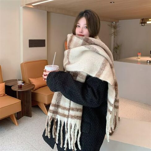 Womens Large Chunky Color Block Tassel Scarf Oversized Thick Scarves Long Shawl Fashion Winter Warm Blanket Scarf in Saudi Arabia
