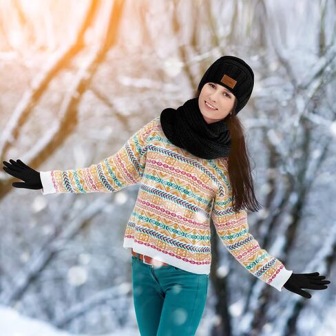 Hicdaw Winter Beanies Hat Scarf Gloves Women Winter Hats for Women Beanie Hat Long Scarf Fleece Lined Touchscreen Gloves in Kuwait