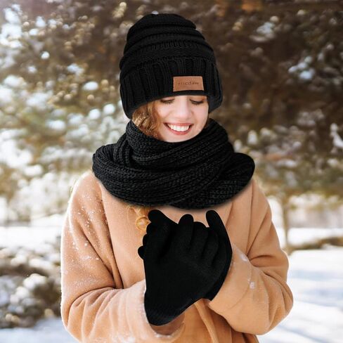 Hicdaw Winter Beanies Hat Scarf Gloves Women Winter Hats for Women Beanie Hat Long Scarf Fleece Lined Touchscreen Gloves in Kuwait