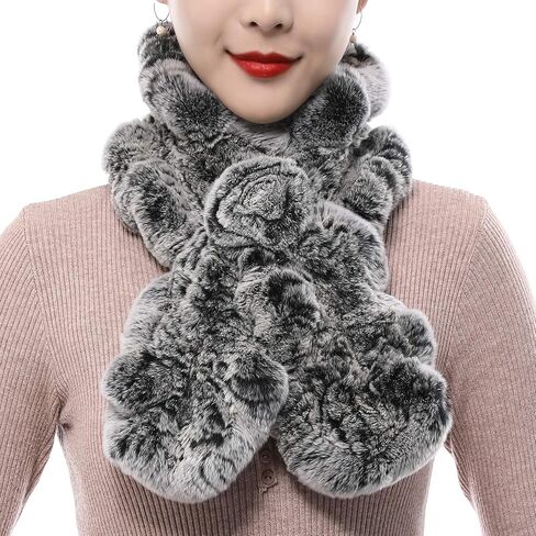 Valpeak Fur Scarves for Women Rabbit Fur Scarf Wrap Wave Cut Fur Neck Warmer Scarf for Winter Knitted Fuzzy Fluffy in Saudi Arabia