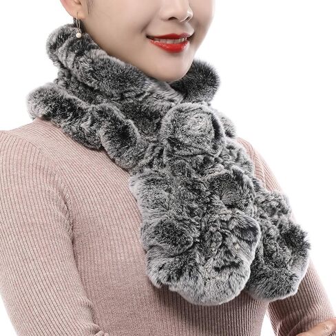 Valpeak Fur Scarves for Women Rabbit Fur Scarf Wrap Wave Cut Fur Neck Warmer Scarf for Winter Knitted Fuzzy Fluffy in Saudi Arabia