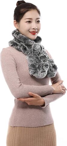 Valpeak Fur Scarves for Women Rabbit Fur Scarf Wrap Wave Cut Fur Neck Warmer Scarf for Winter Knitted Fuzzy Fluffy in Saudi Arabia