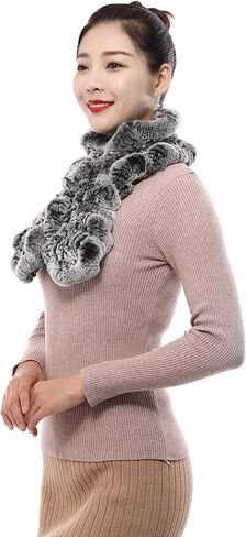 Valpeak Fur Scarves for Women Rabbit Fur Scarf Wrap Wave Cut Fur Neck Warmer Scarf for Winter Knitted Fuzzy Fluffy in Saudi Arabia