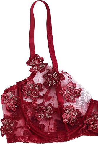 Lilosy Sexy Applique Floral Mesh Sheer Underwire Lingerie Set 2 Piece in Kuwait