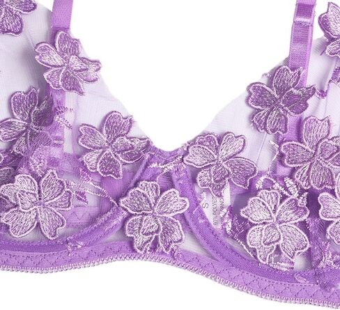 Lilosy Sexy Applique Floral Mesh Sheer Underwire Lingerie Set 2 Piece in Kuwait