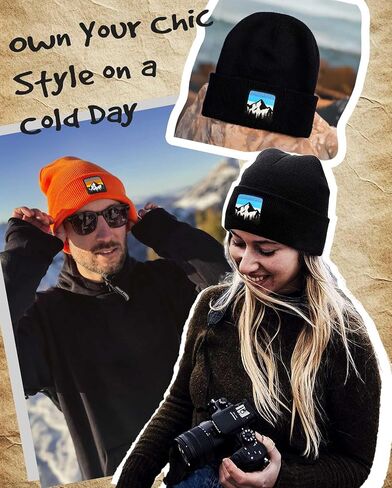 Winter Beanie Hats for Men Women - Mountain Style Knit Cuffed Beanie Skull Cap Outdoor Daily Wear in Kuwait