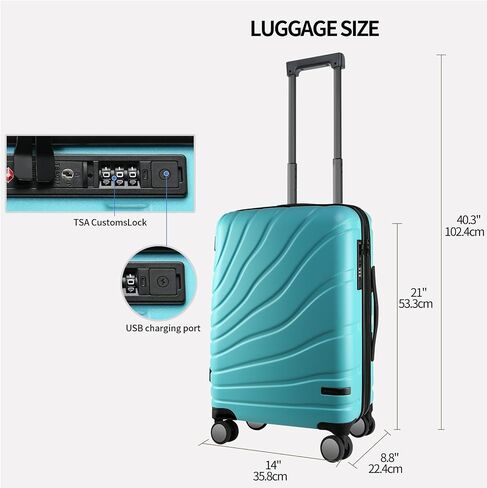 VANKEAN Carry On Luggage with Spinner Wheels & TSA Lock, Expandable Fashionable Hard Shell Suitcase airline approved，20 Inch Carry-On，Lake Blue in Kuwait