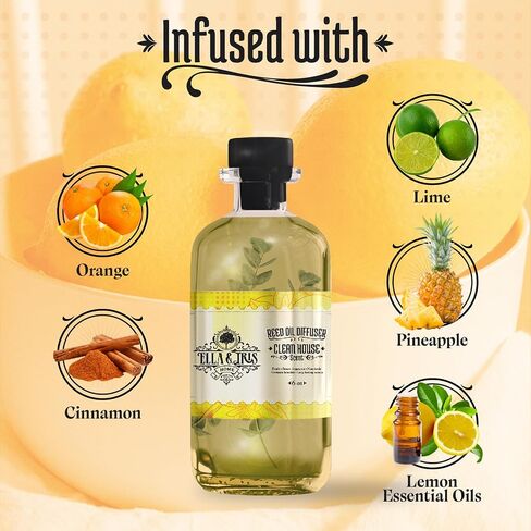 Ella & Iris Home Reed Diffuser Oil with Clean House Scent - Relaxing Citrus Oil Diffuser for Home & Room Fragrance - Aromatherapy Benefits & Non-Toxic - Home & Office Decor Gift (6oz) in Saudi Arabia