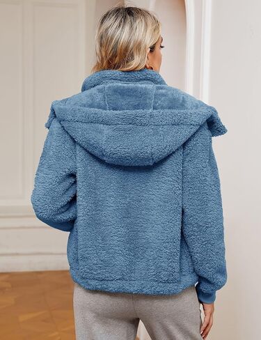 Micoson Womens Faux Fur Coat Winter Full Zip Sherpa Fleece Jacket Long Sleeve Warm Fuzzy Outerwear with Hooded in Kuwait