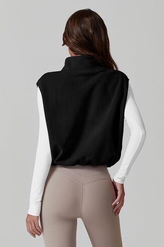QINSEN Women's Full Zip Fleece Short Jacket Vest Warm Winter Sleeveless Stand Collar Sherpa Crop Coat in Saudi Arabia