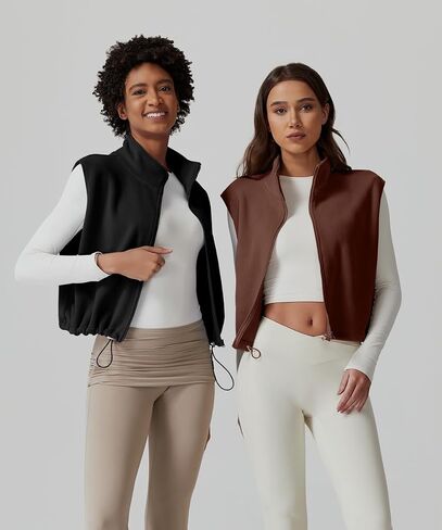 QINSEN Women's Full Zip Fleece Short Jacket Vest Warm Winter Sleeveless Stand Collar Sherpa Crop Coat in Saudi Arabia