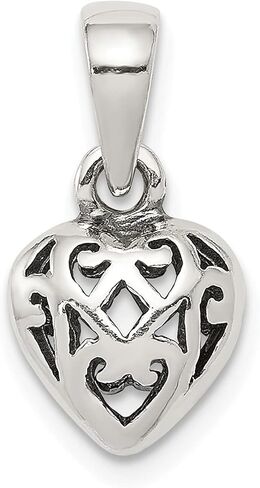 Lex & Lu Sterling Silver Antique Puff Heart Charm in Saudi Arabia