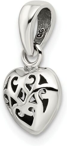 Lex & Lu Sterling Silver Antique Puff Heart Charm in Saudi Arabia