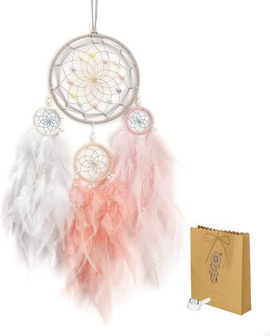 Dream Catcher for Girl Pink, Handmade Romantic Unique Dreamcatcher Beads and Feathers Wall Hanging Ornament Gift for Bedroom in Saudi Arabia