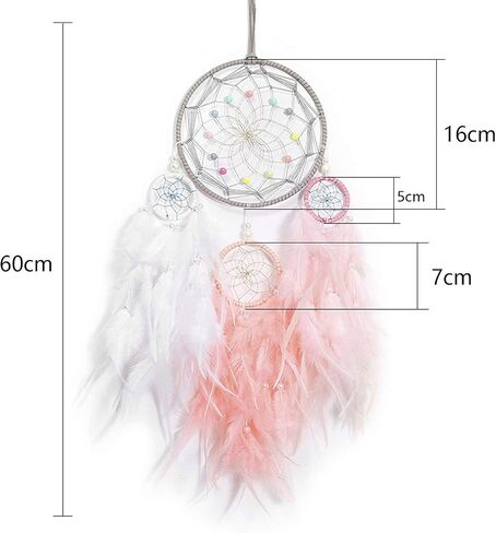 Dream Catcher for Girl Pink, Handmade Romantic Unique Dreamcatcher Beads and Feathers Wall Hanging Ornament Gift for Bedroom in Saudi Arabia