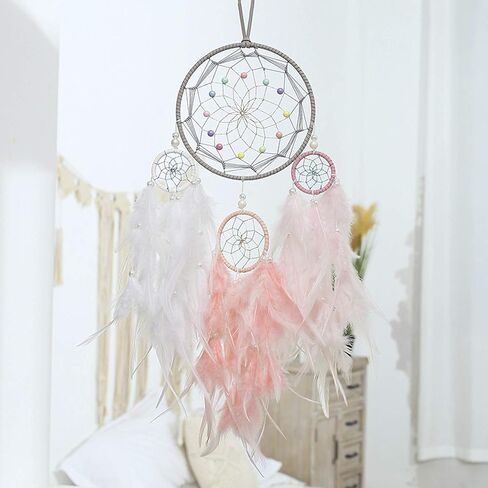 Dream Catcher for Girl Pink, Handmade Romantic Unique Dreamcatcher Beads and Feathers Wall Hanging Ornament Gift for Bedroom in Saudi Arabia