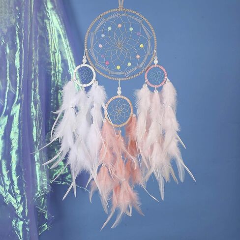 Dream Catcher for Girl Pink, Handmade Romantic Unique Dreamcatcher Beads and Feathers Wall Hanging Ornament Gift for Bedroom in Saudi Arabia