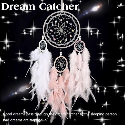 Dream Catcher for Girl Pink, Handmade Romantic Unique Dreamcatcher Beads and Feathers Wall Hanging Ornament Gift for Bedroom in Saudi Arabia