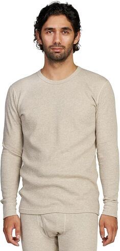 Men's Thermal Cotton Waffle Shirt Midweight Base Layer Long Sleeves Crew Top M58 in Kuwait