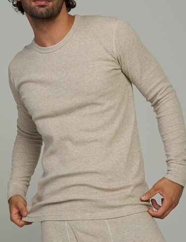 Men's Thermal Cotton Waffle Shirt Midweight Base Layer Long Sleeves Crew Top M58 in Kuwait