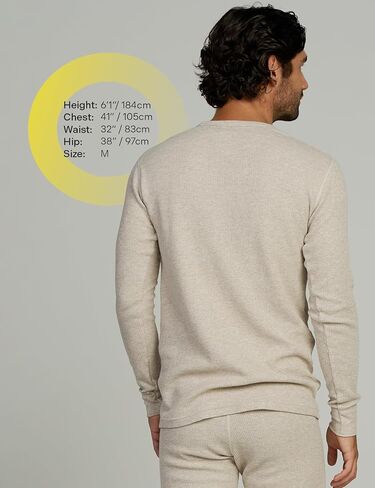 Men's Thermal Cotton Waffle Shirt Midweight Base Layer Long Sleeves Crew Top M58 in Kuwait