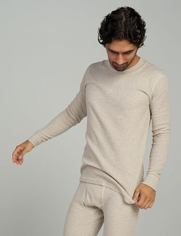 Men's Thermal Cotton Waffle Shirt Midweight Base Layer Long Sleeves Crew Top M58 in Kuwait