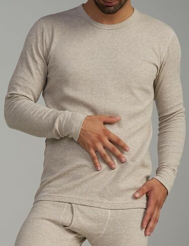 Men's Thermal Cotton Waffle Shirt Midweight Base Layer Long Sleeves Crew Top M58 in Kuwait