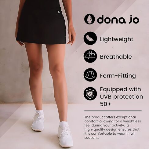 Dona Jo Official High Rise Women Skirt - Tummy Control Tennis Skirt w/Shorts & Built in Deep Pockets, Active Wear Clothing in Saudi Arabia