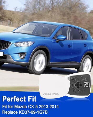 Right Passenger Side Mirror Glass Fit for Mazda CX-5 2013-2014 Replace KD37-69-1G7B, View Mirror Glass with Backing Plate Heated in Saudi Arabia